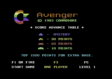 Avenger title screen for Commodore 64